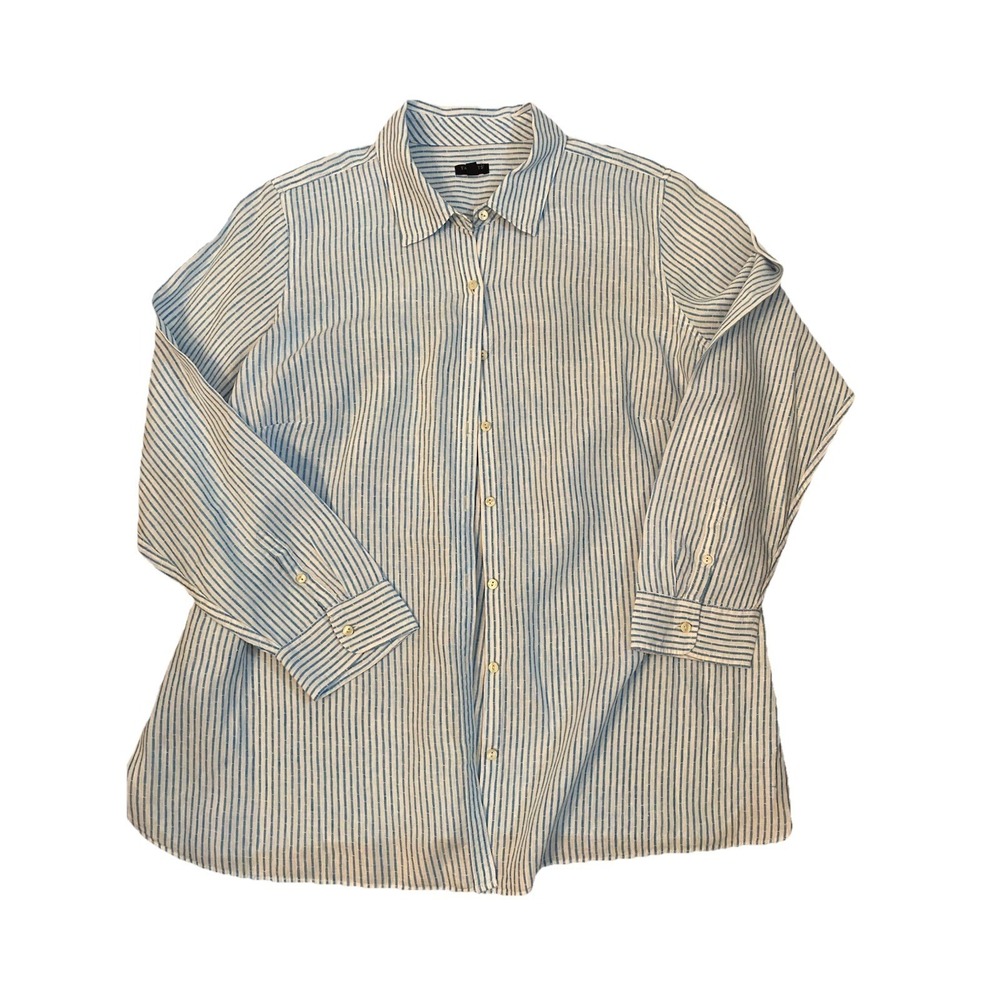 Talbots Shirt Sz 2XL Blue White Striped LONG Sleeve Button Up Career Office Work - Picture 1 of 8